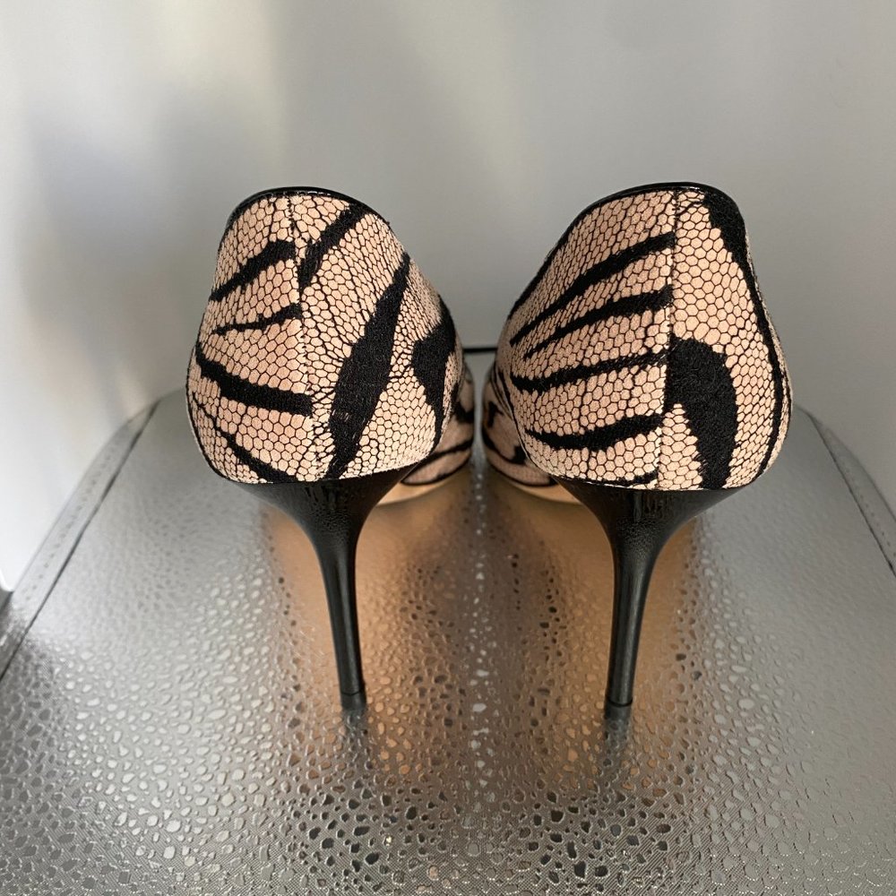 Jimmy Choo Agnes Light Pink Suede & Black Lace Covered Heels Size 36.5 - Picture 5 of 7